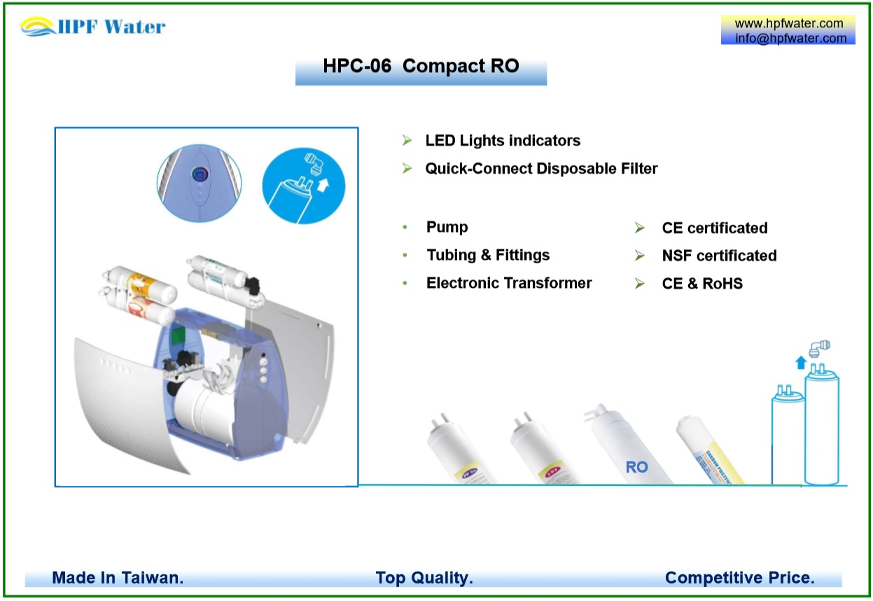 Compact RO with Filter Changing notice,  Water Quality Detector, Leaking Sensor,  Auto-flushing Functions